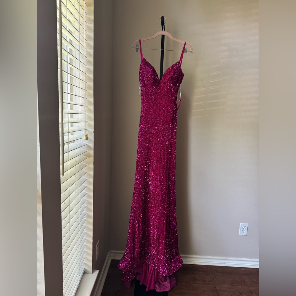 Sherri Hill Fuchsia Sequin Gown velvet  READ / pictures